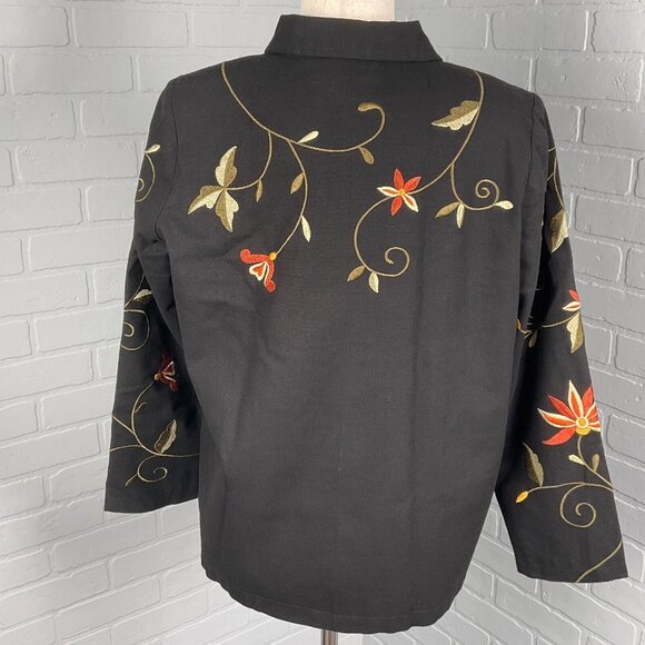 Brownstone Studios Jacket Women P Medium Black Orange Floral Embroider Shacket - Picture 4 of 11